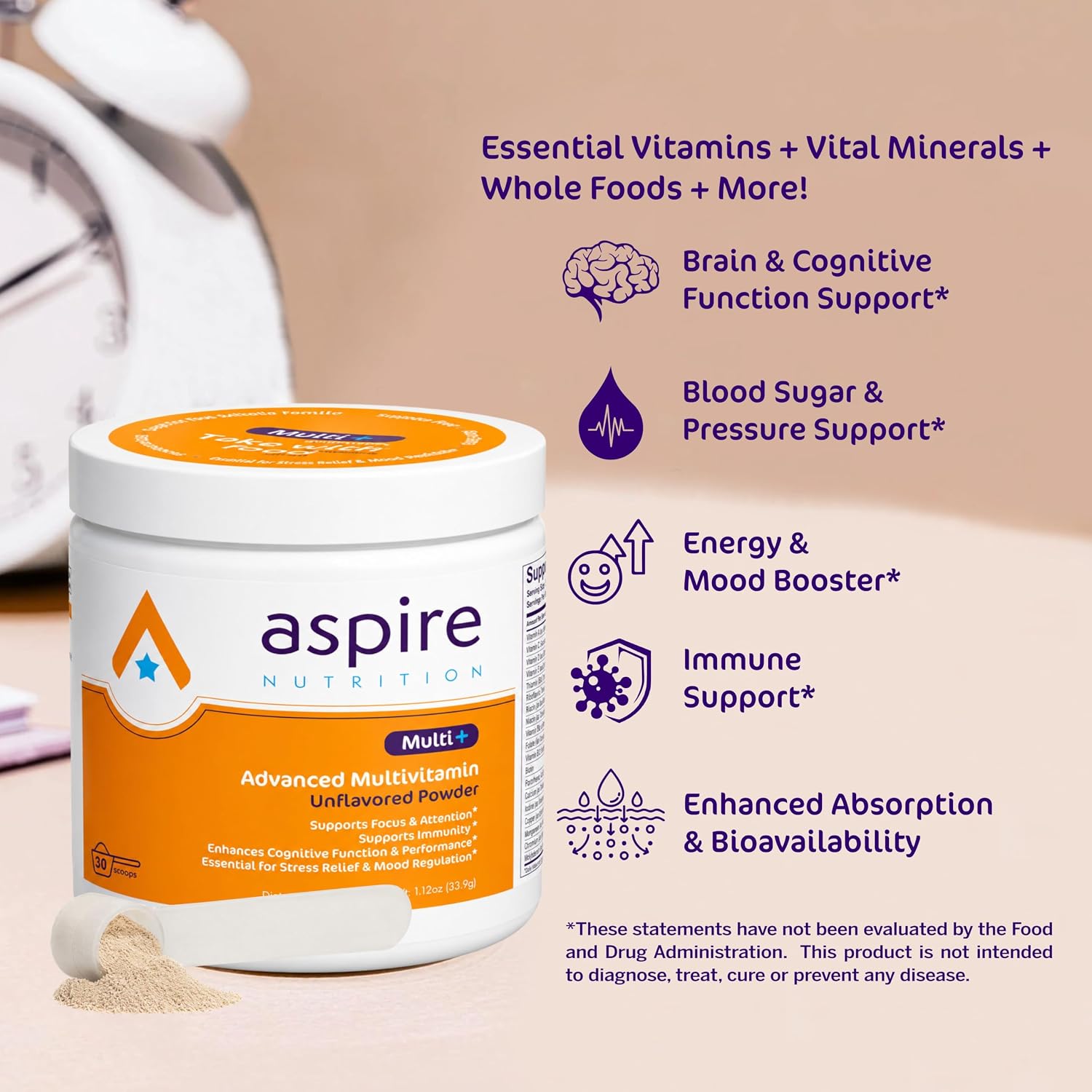 Aspire Multi+™ Advanced Multivitamin for Kids, Men & Women (unflavored Powder)