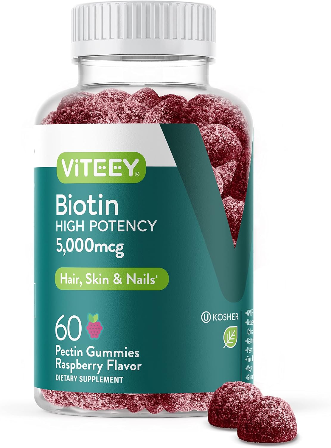 Viteey Biotina Gominolas – 5000 mcg – 120 Gominolas para Cabello, Piel y Uñas