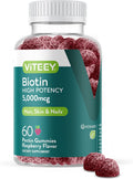 Viteey Biotin Gummies 5000 mcg — 60 Gominolas para Cabello, Piel y Uñas