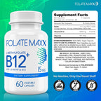 FolateMaxx L-Metilfolato 15mg + B12 Metilcobalamina - 60 Cápsulas - 5-MTHF con B12 para Metilación y Estado de Ánimo