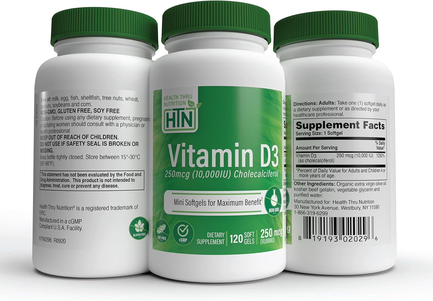 Vitamina D3 10.000 UI 120 Cápsulas Blandas - Health Thru Nutrition