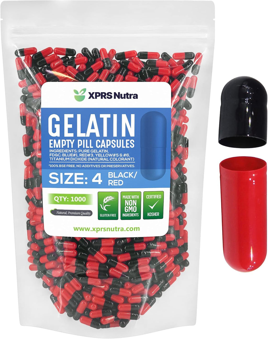 XPRS Nutra Cápsulas Vacías Tamaño 4 - 1000 Unidades - Cápsulas de Gelatina para Rellenar - Bovino Puro
