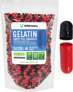 XPRS Nutra Cápsulas Vacías Tamaño 4 - 1000 uds - Cápsulas de Gelatina Pequeñas para Rellenar Suplementos DIY (Negro/Rojo)