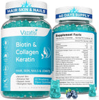 Vazatisi Gominolas de Biotina con Colágeno y Queratina para Cabello, Piel y Uñas - 60 unidades Sabor Arándano Azul