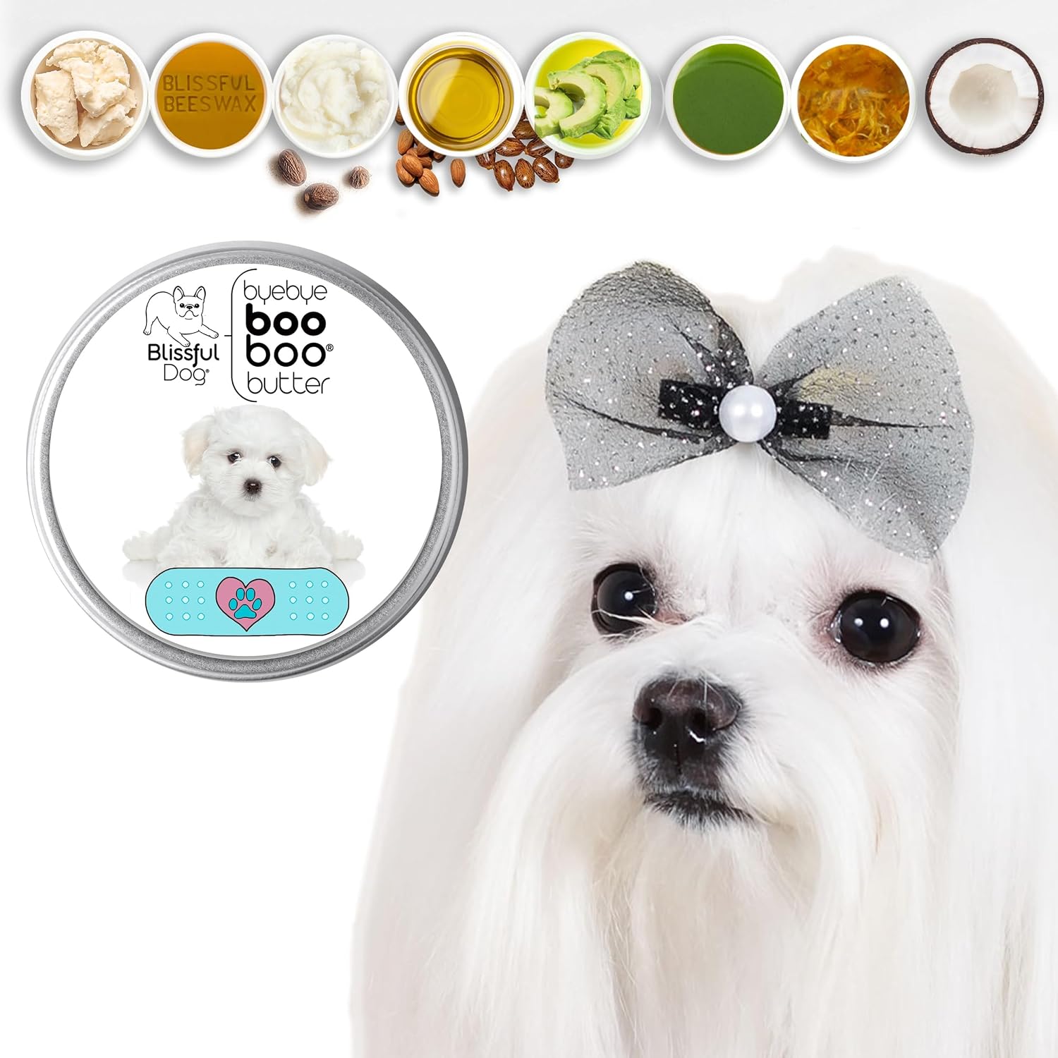 The Blissful Dog lata de 4 oz de Booboo Butter para Maltés