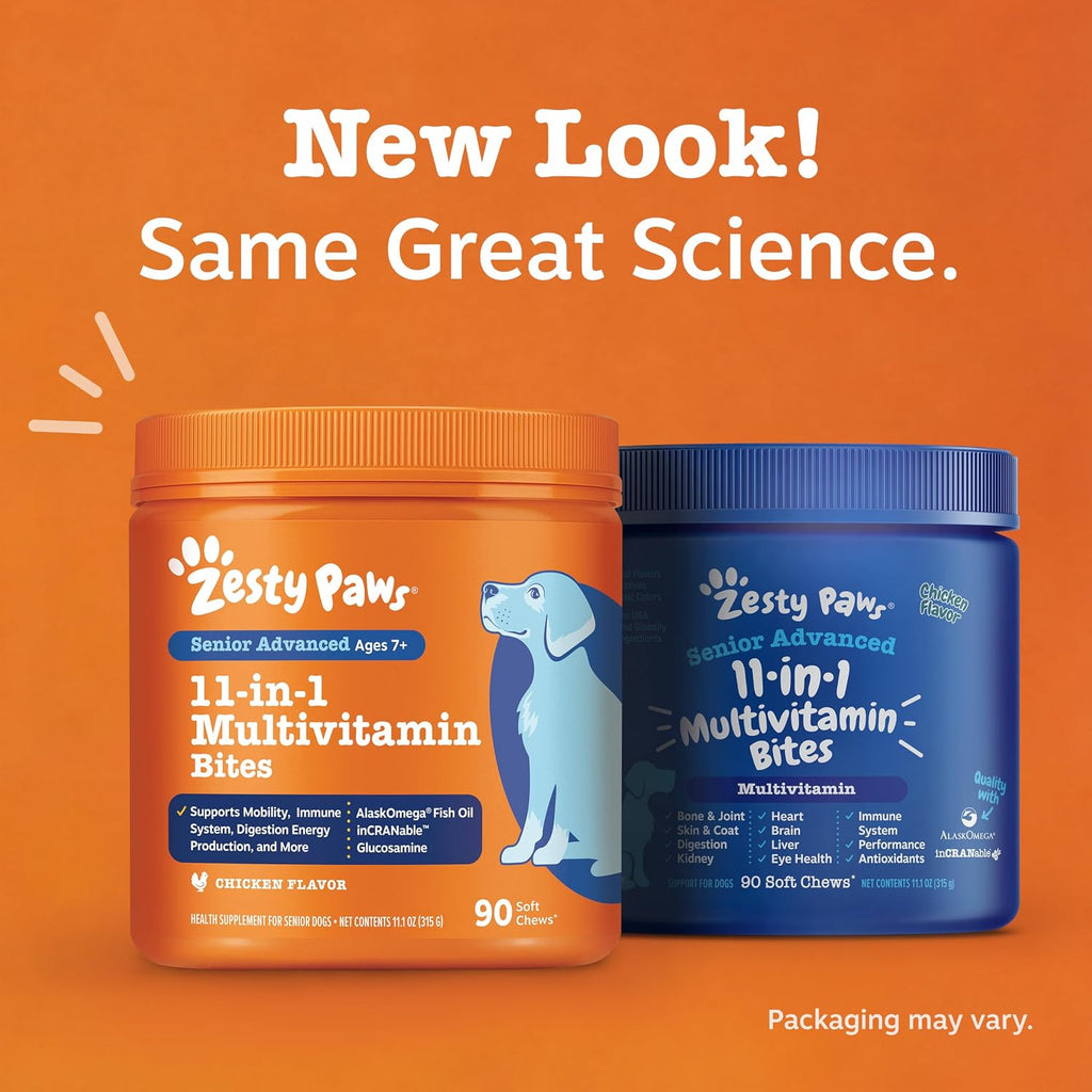 Zesty Paws Multivitamínico para Perros Senior - Snacks con Glucosamina, Probióticos y Omega-3 - 90 uds.