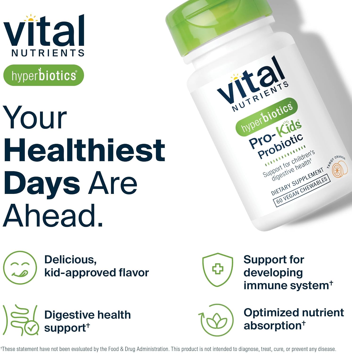 Hyperbiotics Vital Nutrients Probiótico Pro Kids - 60 Comprimidos Masticables Sabor Naranja