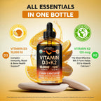 NUTRAHARMONY Gotas Orgánicas de Vitamina D3 y K2 - 10000 UI D3 + 120 mcg K2 MK-7 - Sabor Naranja - Sin Azúcar - 118 ml