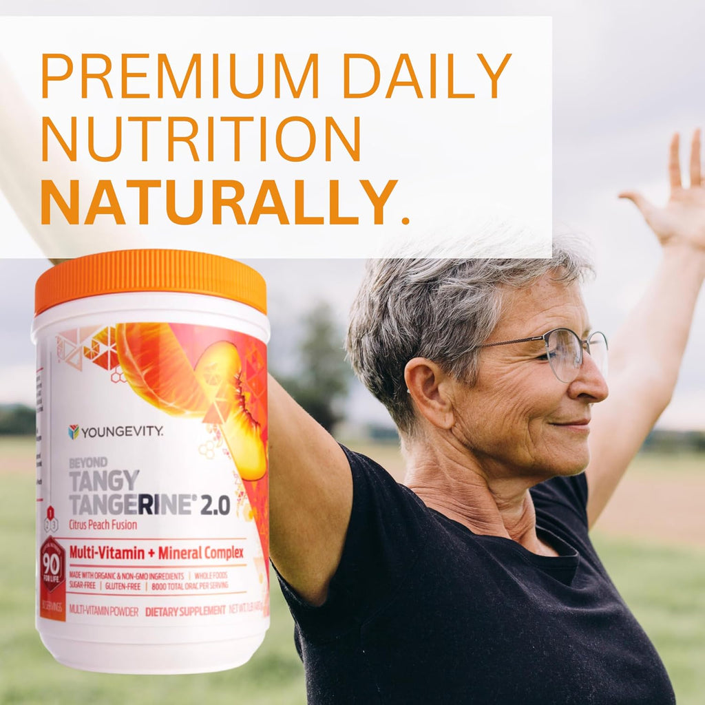 Youngevity Beyond Tangy Tangerine 2.0, Complejo Multivitamínico y Mineral, Sabor Cítrico Melocotón, 2 Botes
