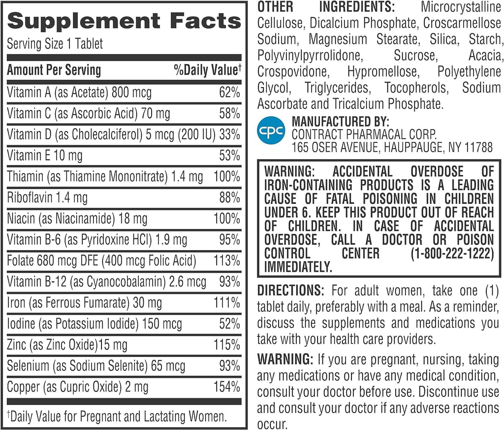 Earth's Splendor Prenatal Multivitamin - Complejo Prenatal con Ácido Fólico, Hierro y Calcio - 180 Comprimidos