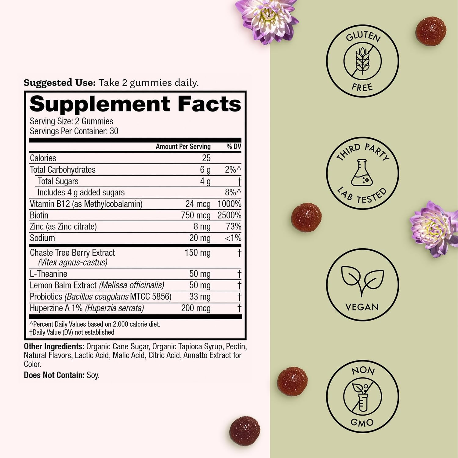 Winged Wellness Multivitamin Gummies para Adolescentes - Vitaminas para el Estado de Ánimo y Salud Hormonal - Gomitas Veganas con Chaste Tree, Lemon Balm, L-Theanine y Huperzine A - 60 Gomitas
