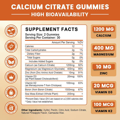 GONGOTA Gominolas de Citrato de Calcio 1200 mg con Vitamina D3 - Apoyo para Huesos, Músculos y Articulaciones - Sin Azúcar, – Image 6