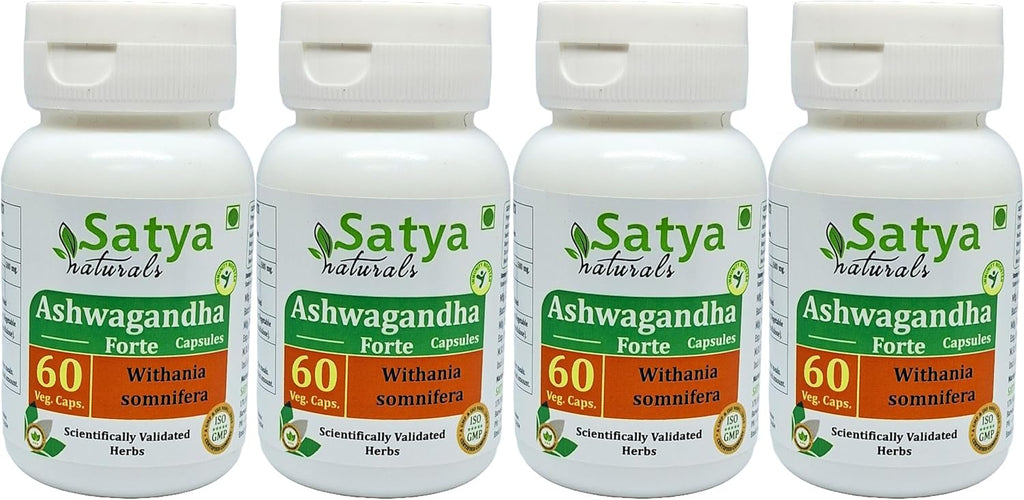 Ashwagandha Forte Cápsulas 500 mg – 60 Cápsulas Vegetales – Satya Naturals (Pack de 4)