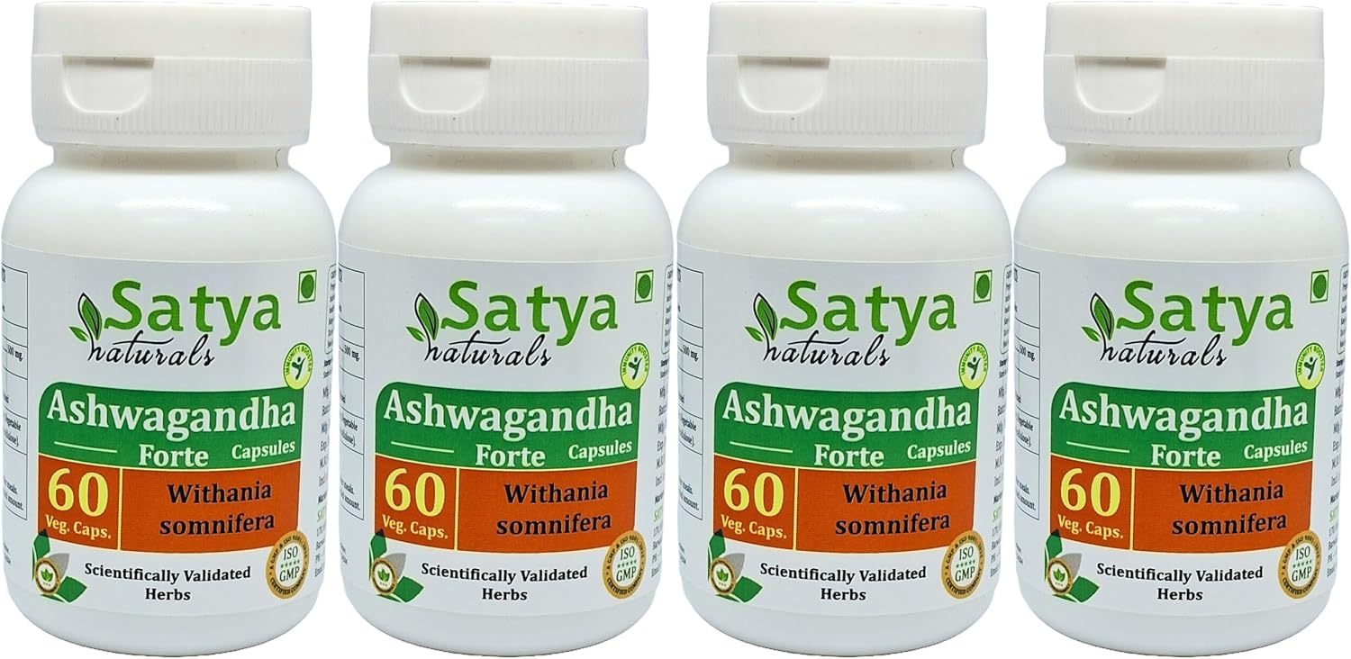 Ashwagandha Forte Cápsulas 500 mg – 60 Cápsulas Vegetales – Satya Naturals (Pack de 4)
