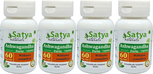 Ashwagandha Forte Cápsulas 500 mg – 60 Cápsulas Vegetales – Satya Naturals (Pack de 4)