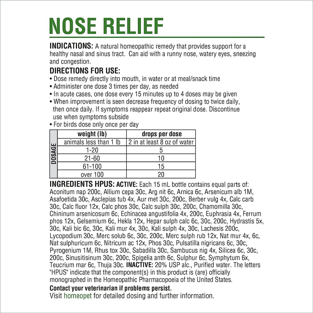 HomeoPet Nose Relief para perros y mascotas - 15 ml
