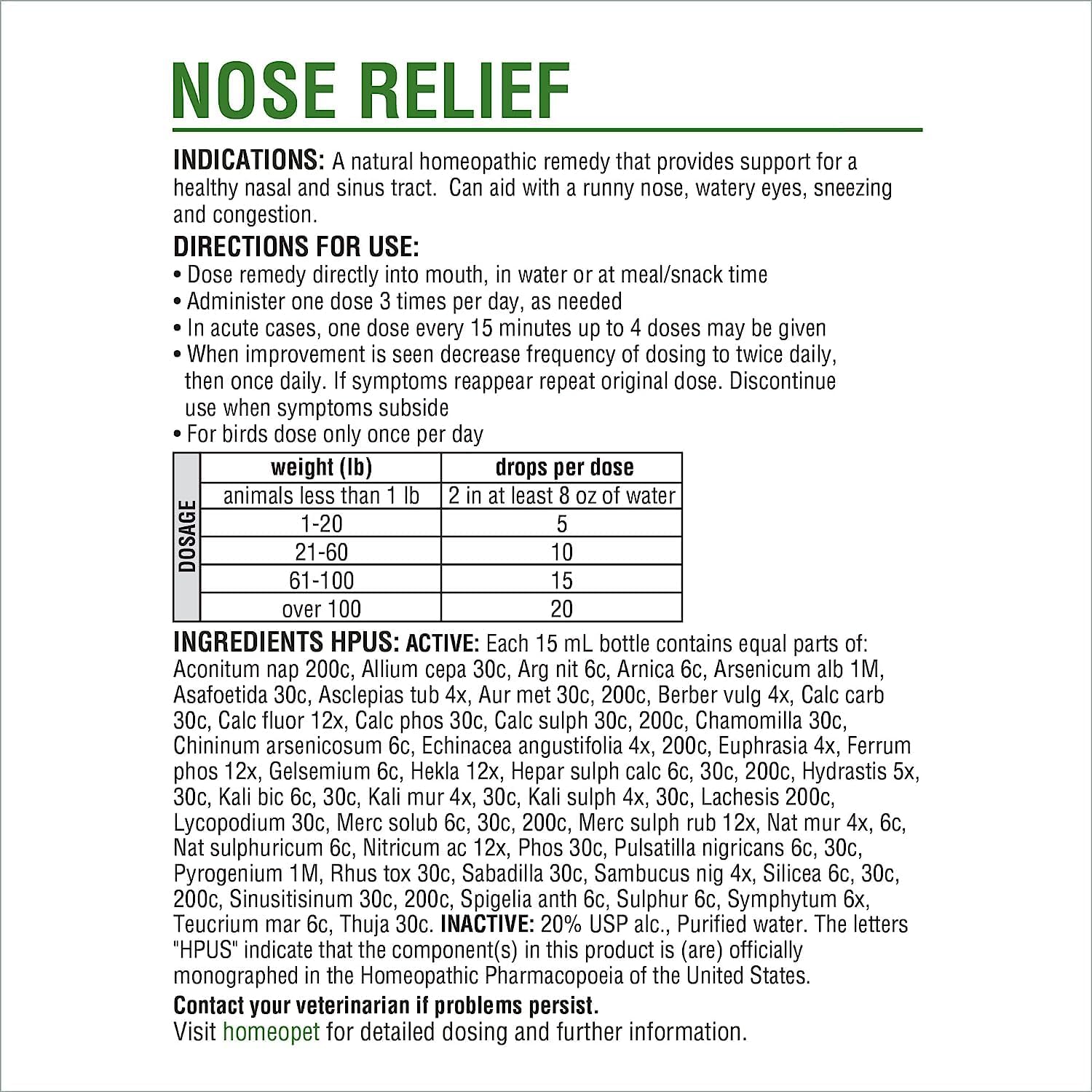 HomeoPet Nose Relief para perros y mascotas - 15 ml