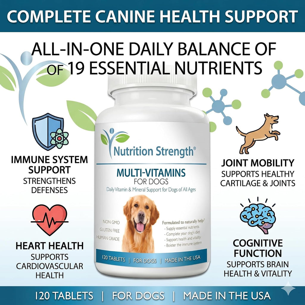 Multivitamínicos para perros, apoyo vitamínico y mineral diario, suplemento nutricional para todas las razas y tamaños, promueve la salud inmunológica, 120 comprimidos masticables