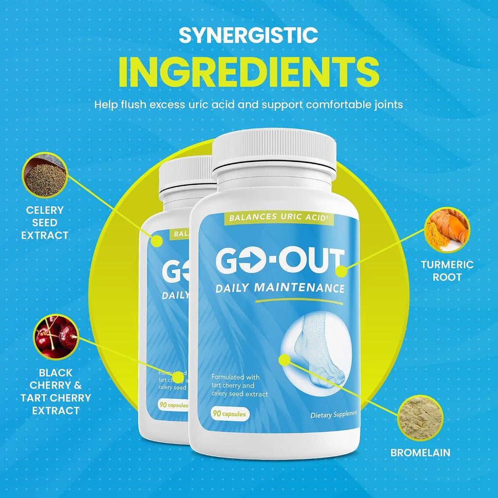 Go Out Daily Maintenance – Soporte Natural para el Ácido Úrico con Cereza Ácida y Semilla de Apio – 90 Cápsulas Veganas