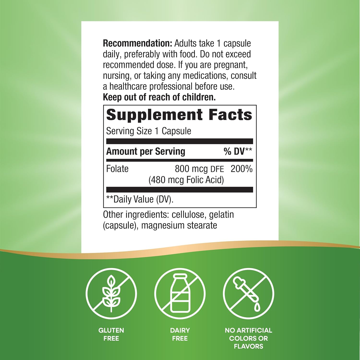 Ácido Fólico 800 mcg DFE – 100 Cápsulas de Nature's Way