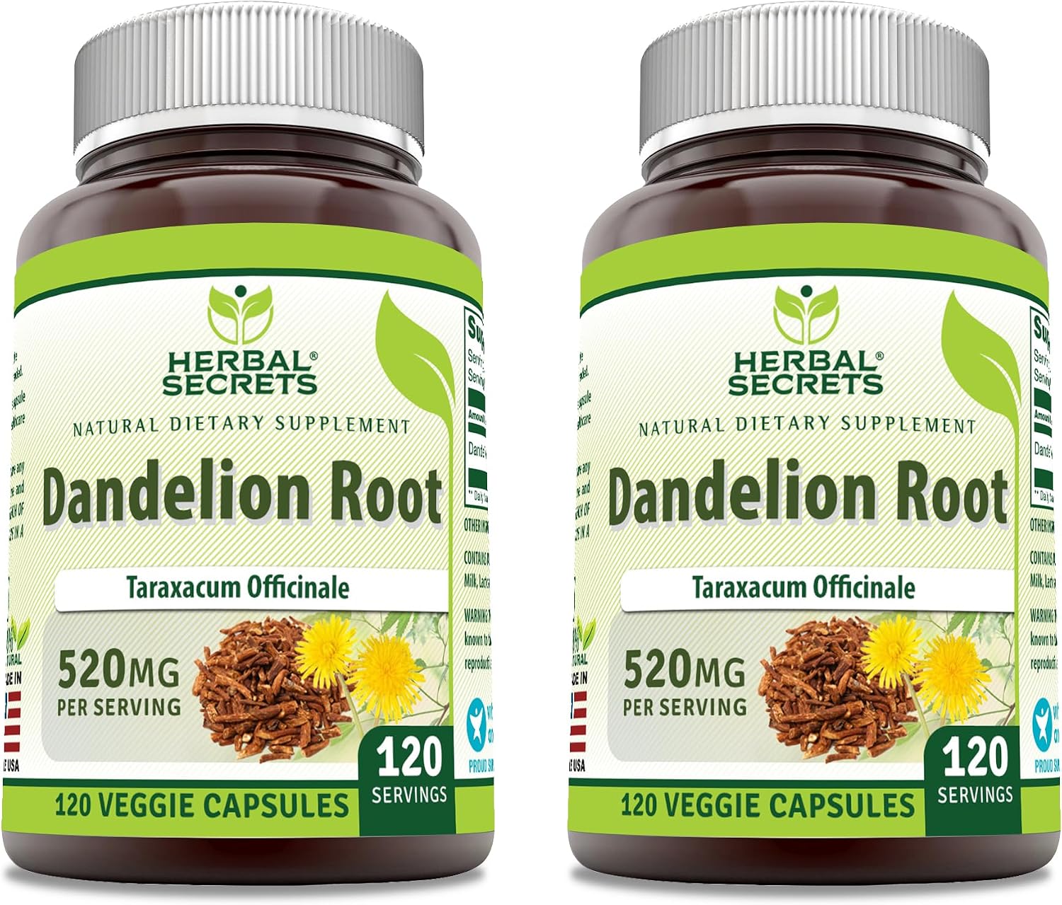 Herbal Secrets Raíz de Diente de León 520 mg – 250 Cápsulas Veganas