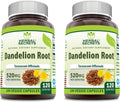 Herbal Secrets Diente de León Raíz 520 mg Cápsulas Vegetales | No GMO | Sin Gluten | Fabricado en EUA (120 Cápsulas, 2 Paquetes)