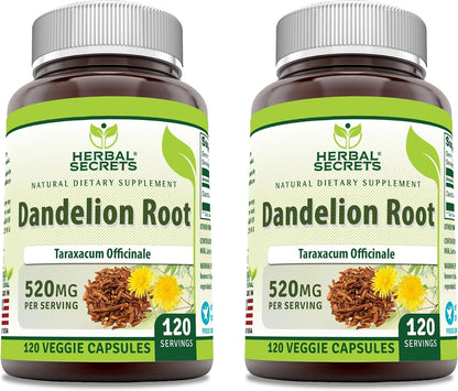 Herbal Secrets Diente de León Raíz 520 mg Cápsulas Vegetales | No GMO | Sin Gluten | Fabricado en EUA (120 Cápsulas, 2 – Image 1
