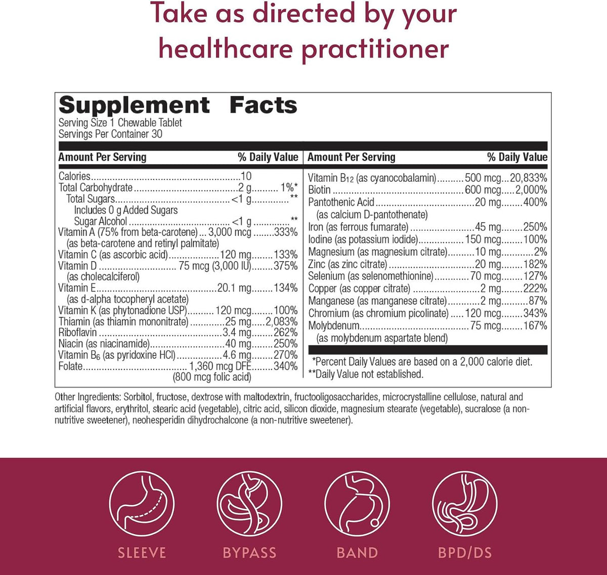 Bariatric Advantage Chewable Ultra Solo con Hierro - Multivitamínico Diario para Pacientes Bariátricos - 30 Comprimidos - – Image 4