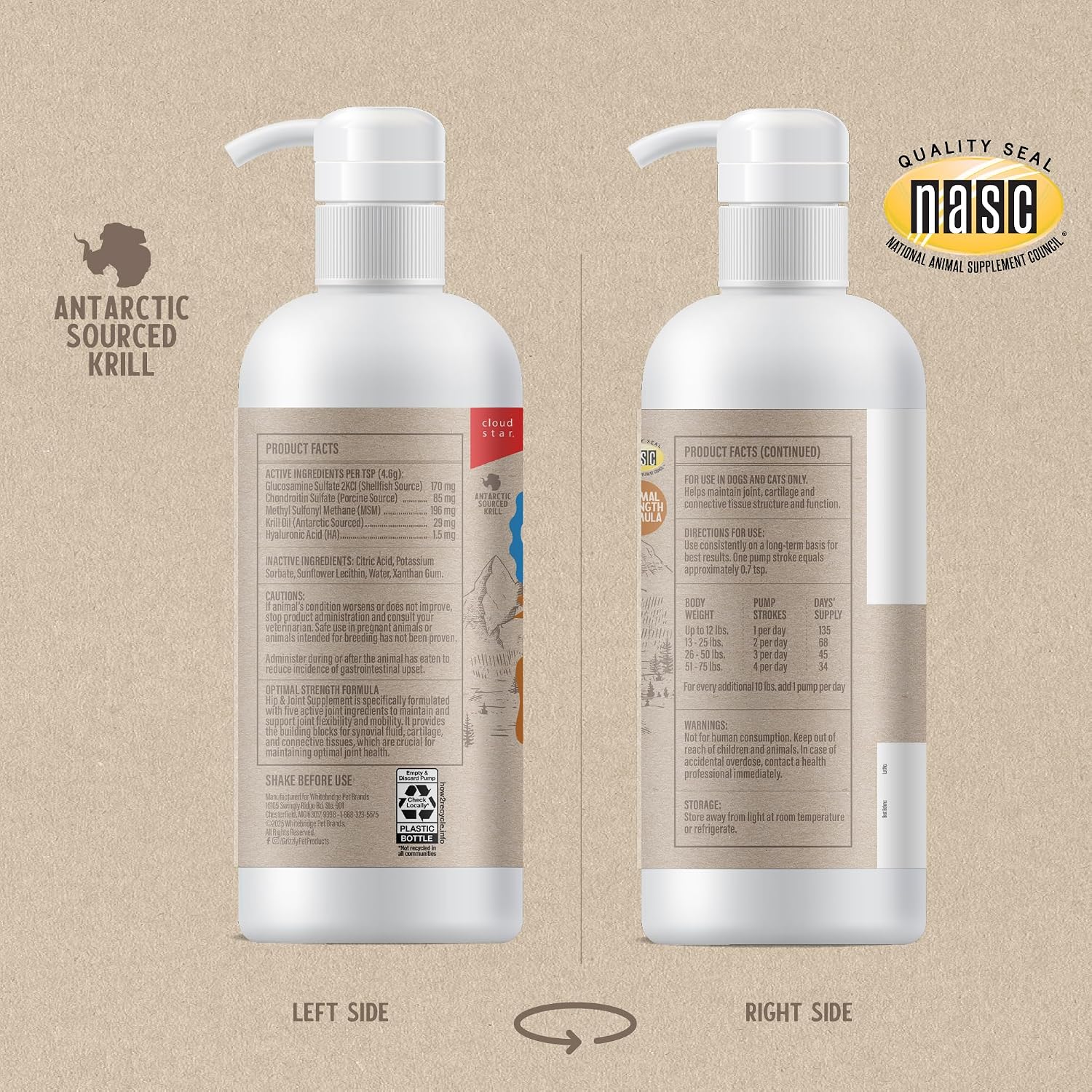 GRIZZLY PET PRODUCTS Joint Aid Liquid - Suplemento Articular para Perros y Gatos - 473 ml