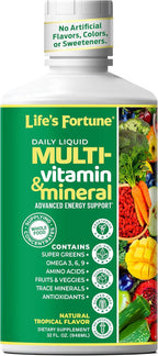 Life's Fortune Multivitamínico Líquido para Adultos y Mayores – 90+ Nutrientes, Sabor Tropical, 946 ml