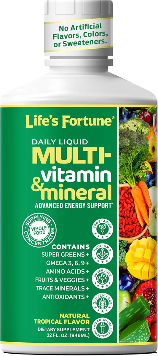 Life's Fortune Liquid Multivitamin for Adults and Seniors – 90+ Nutrients, Tropical Flavor, 32 fl oz