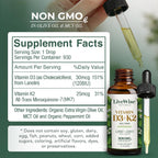 Live Wise Naturals Vitamin D3 K2 (MK-7) Mint Drops for Adults | 930 Drops, Ultra Concentrated Formula, 1208 IU, 25 MCG, Customizable Microdose Dropper, Calcium and Bone Support