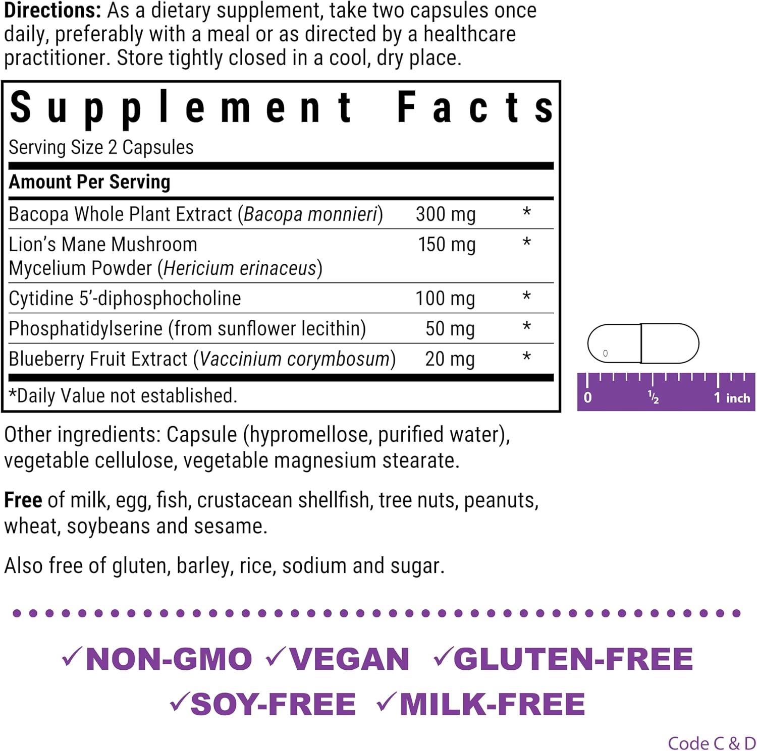 Bluebonnet BrainPower – Mezcla nootrópica de origen natural para la salud cerebral – Vegano, sin gluten, sin estimulantes – 60 cápsulas vegetales