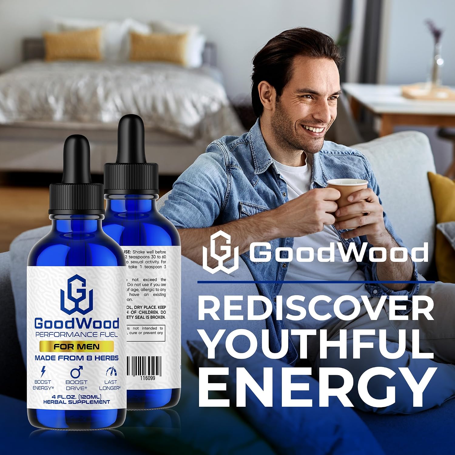 GoodWood Gotas Líquidas para Hombre - Fórmula Herbal Orgánica