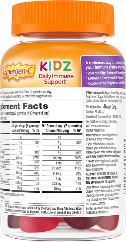 Emergen-C Kidz Gomitas de Apoyo Inmunitario con Vitamina C y B, Sabor Berry Bash, 44 uds – Image 10