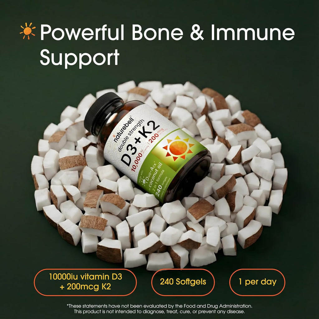 NatureBell Vitamina D3+K2 10.000 UI + 200 mcg MK-7 - 240 Cápsulas Blandas