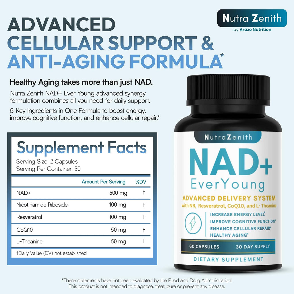 Suplemento NAD+ con Nicotinamida Ribósido, CoQ10 y Resveratrol – 60 Cápsulas