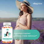 VITA Globe Gomitas Prenatales con Aceite de Pescado – 60 unidades, Multivitamínico con DHA, Folato, Vitamina D3, B12, Biotina y Yodo