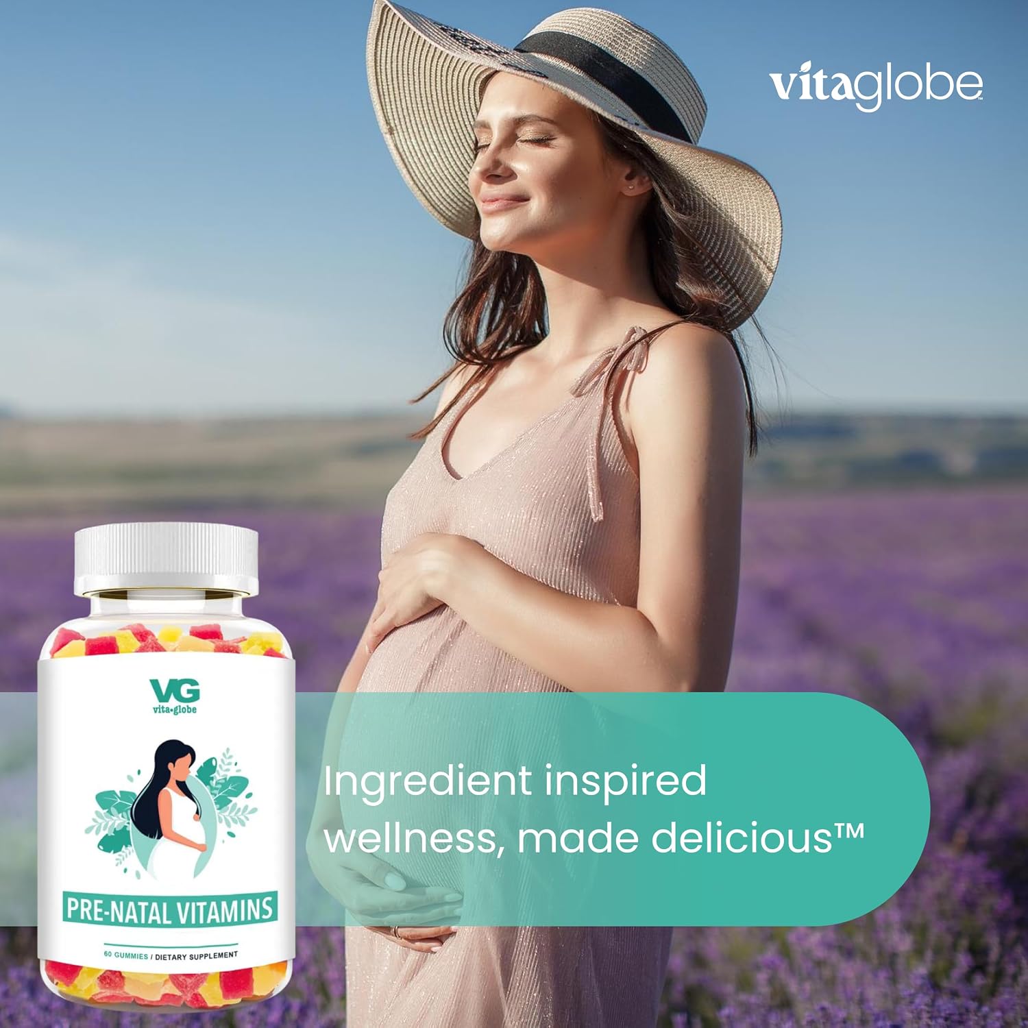 VITA Globe Gomitas Prenatales con Aceite de Pescado – 60 unidades, Multivitamínico con DHA, Folato, Vitamina D3, B12, Biotina y Yodo