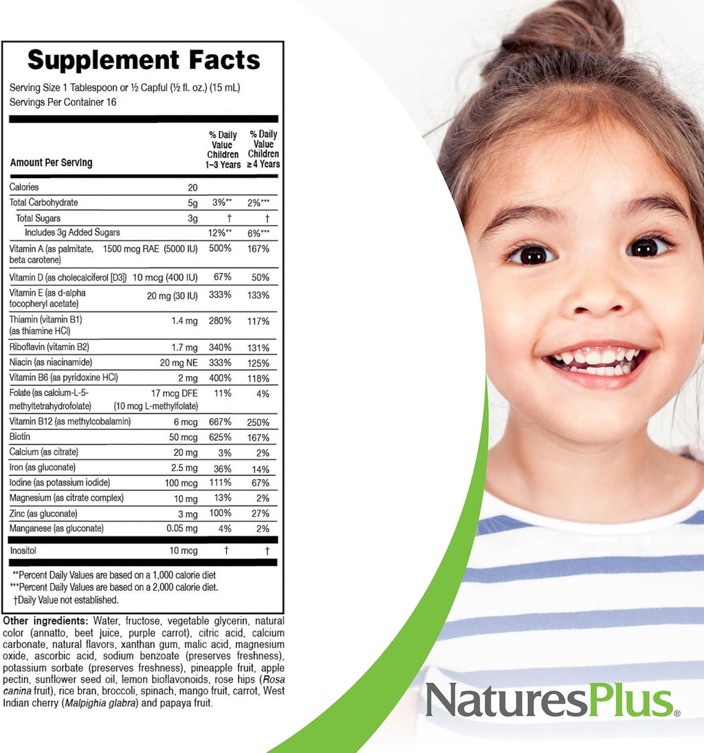 NaturesPlus Animal Parade Multivitamínico Líquido Infantil - Sabor Tropical Berry - 240 ml
