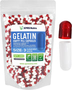 XPRS Nutra Cápsulas Vacías Tamaño 3 - 1000 uds, Gelatina Bovina, Transparente Rojo/Blanco