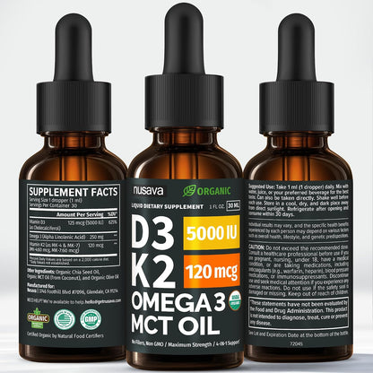 Organic Vitamin D3 K2 Drops con MCT Oil y Omega 3 - Gotas Líquidas de Vitamina D3 5000 UI - Suplemento de Vitamina K2 D3 - – Image 7