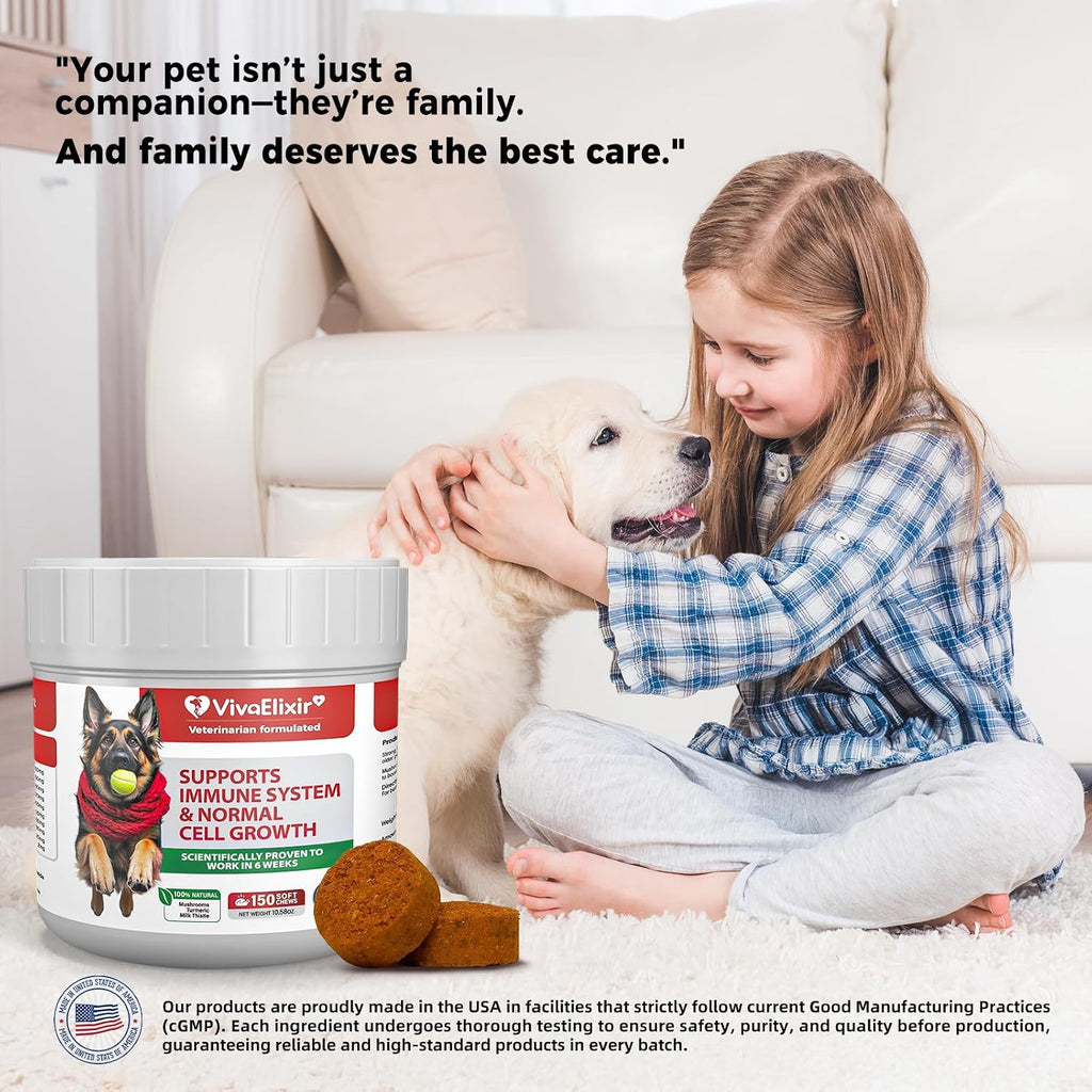 VivaElixir Suplemento para Bultos en Perros - Masticables Inmunológicos con Hongos y Curcumina, 150 uds