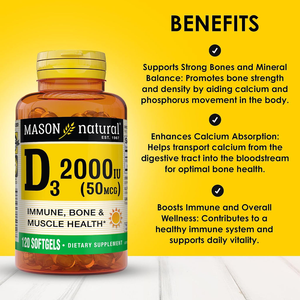 Mason Natural Vitamina D3 2.000 UI Ultra Strength, 120 Cápsulas Blandas