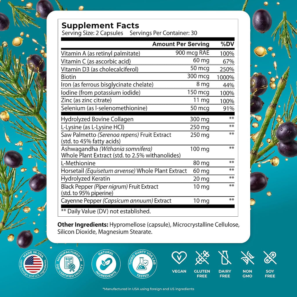 PUREHEALTH RESEARCH ReGrow - Suplemento Capilar con Biotina, Colágeno y Queratina - 60 Cápsulas