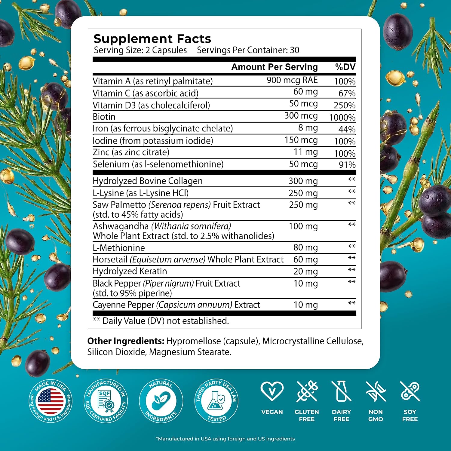 PUREHEALTH RESEARCH ReGrow - Suplemento Capilar con Biotina, Colágeno y Queratina - 60 Cápsulas