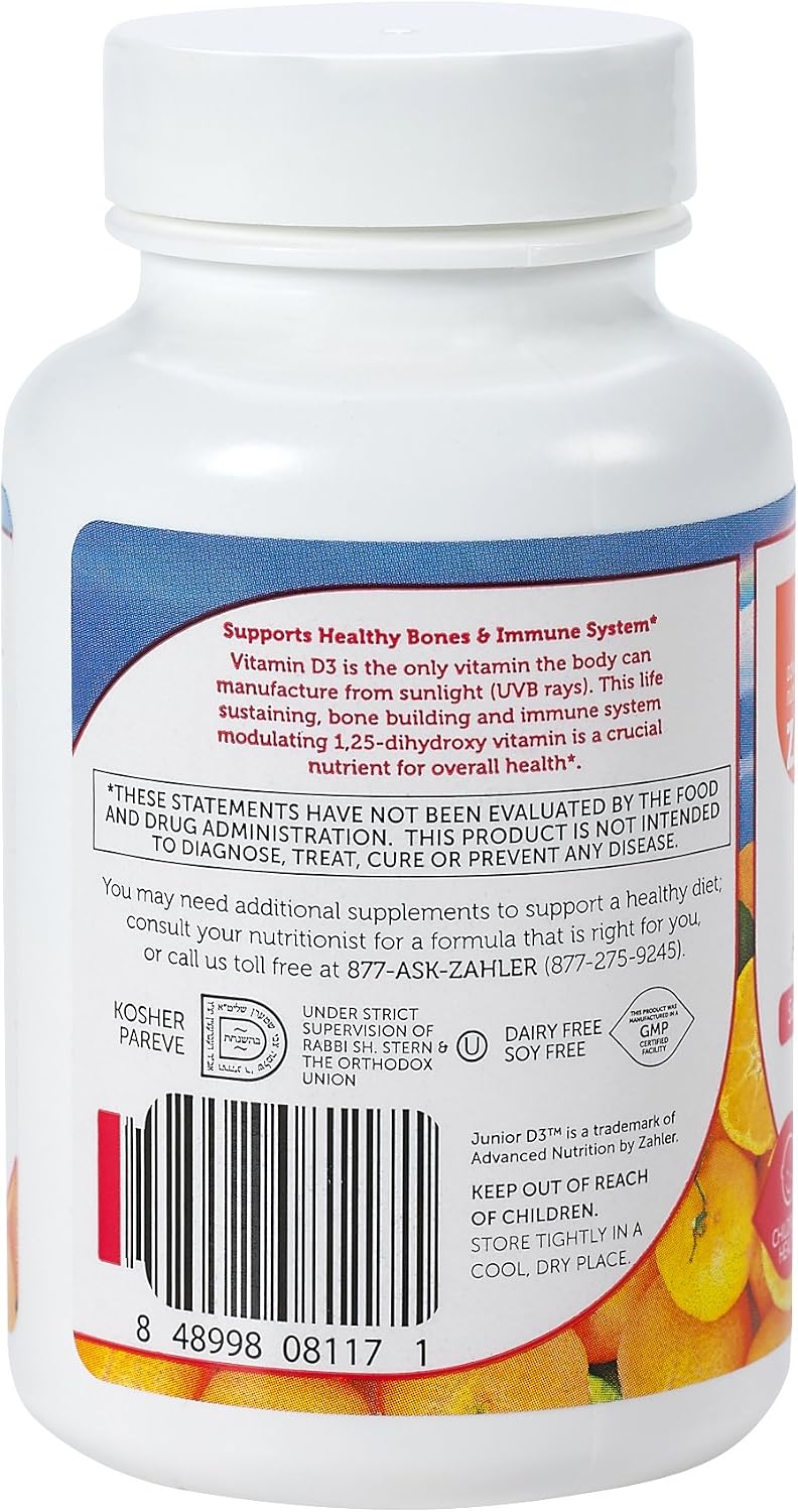 Zahler Junior D3 1000IU – Vitamina D3 Masticable para Niños, 240 Comprimidos