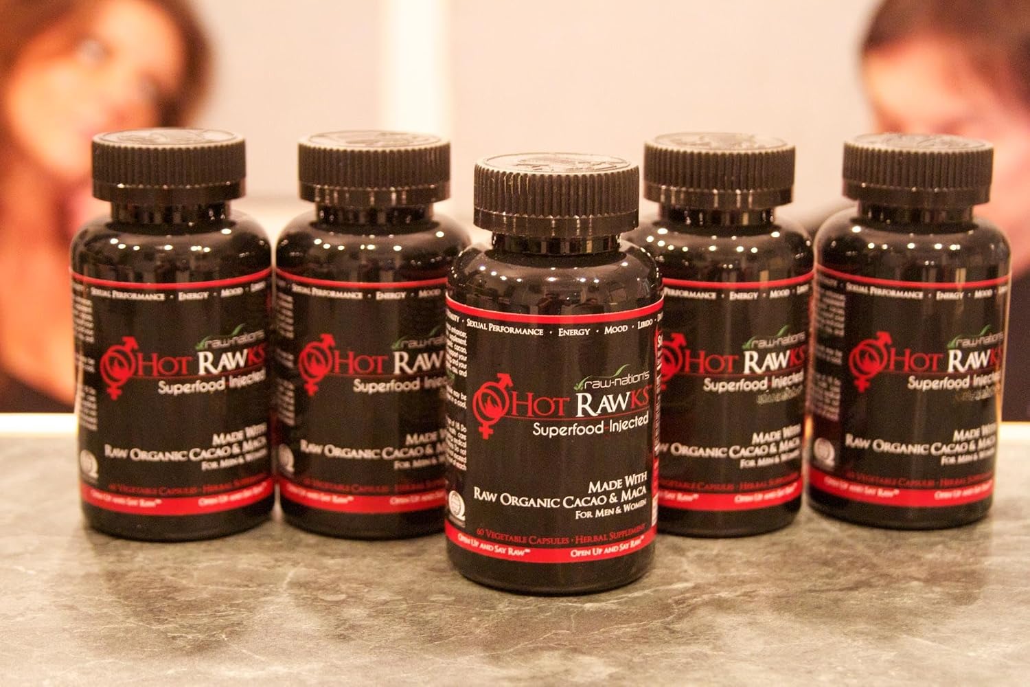 Suplemento de Raíz de Maca Orgánica con Ginseng Coreano y Cacao | 60 Cápsulas | Hot Rawks