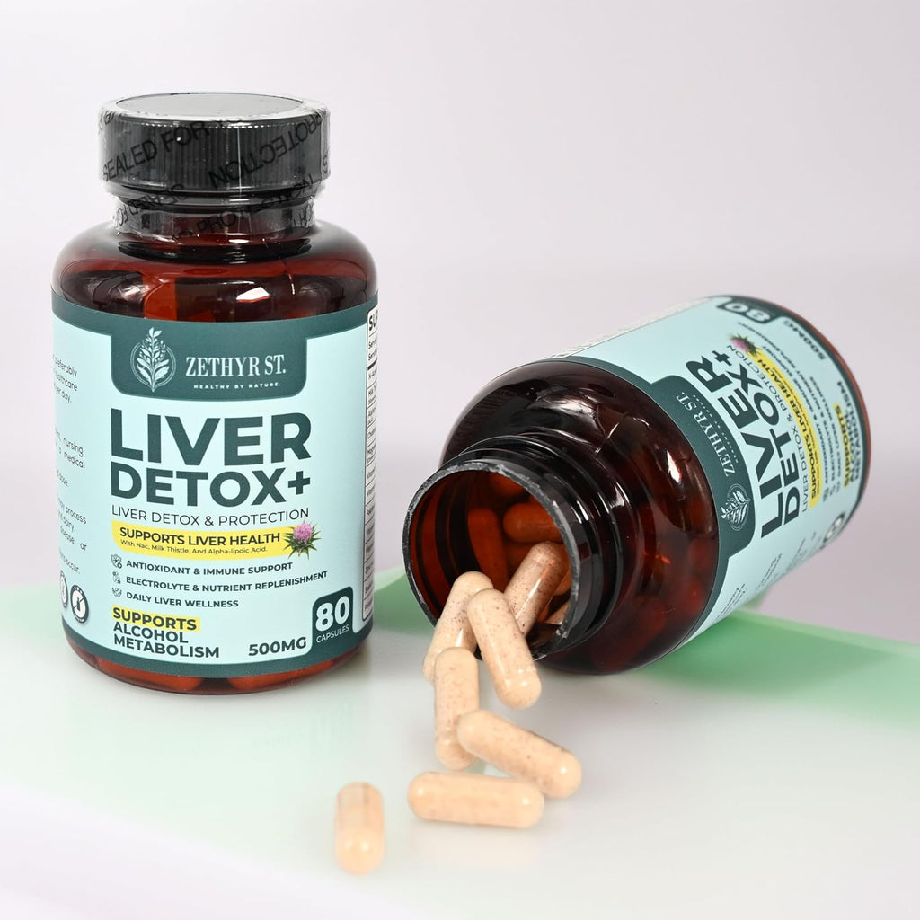 Zethyr St. Liver Detox+ con Cardo Mariano - Dosis Premium - Limpieza Hepática con NAC, ALA, Colina y Vitaminas B - 80 Cápsulas para Apoyo Antioxidante Diario
