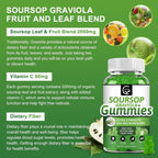 Gominolas Orgánicas de Soursop Graviola - 2200mg Extracto de Hojas de Soursop con Musgo Marino, Zinc y Vitamina C - 60 Gominolas